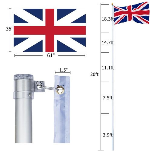 20ft Aluminium Sectional Flagpole Kit Outdoor Garden Telescopic Flag Pole + Flag — image 4