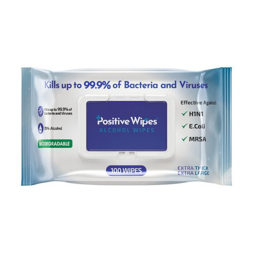 Positive Wipes - 75% Alcohol Wipes - Surface Cleaning Wipes - 100% Biodegradable