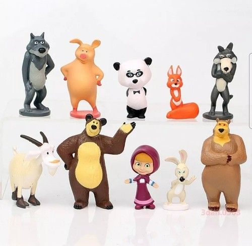 Masha And The Bear Sciuridae Goat Cartoon 10PCS Action Figure Kids Toy Doll Gift