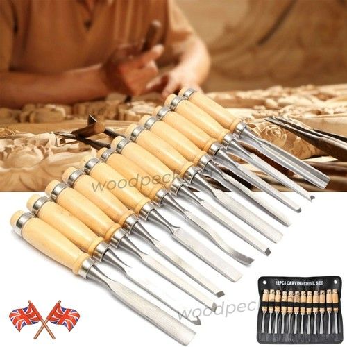 12Pcs Professional Wood Carving Hand Chisel Tool Set Woodworking Gouges Steel