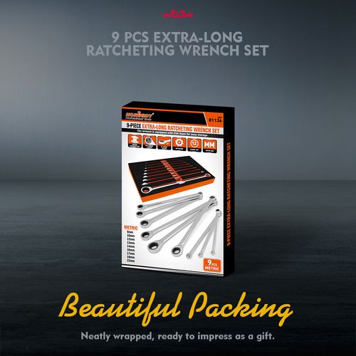 9PC Extra Long Ratcheting Wrench Set Double Box End Spanner Kit Metric 8-22MM — image 10