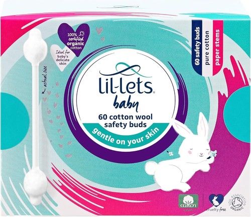 Baby Wool Safety Buds - 100% Organic Cotton Tips, 60 Count for Safe Ear Care