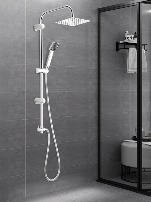 Large Shower Kit Twin Head Waterfall Chrome Adjust Riser Rail Chrome Square Set — image 14
