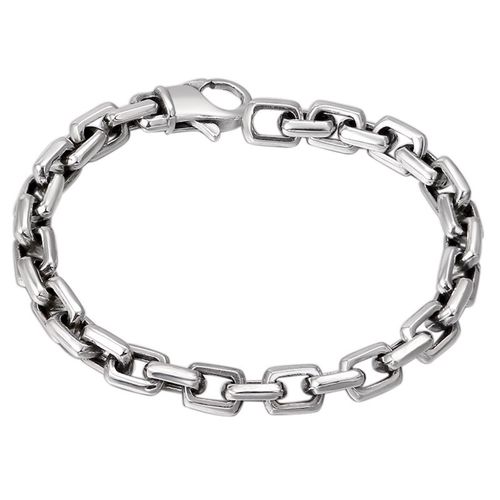 Solid 925 Sterling Silver Mens Plain Chain Clasp Cuff Bracelet Full length — image 5