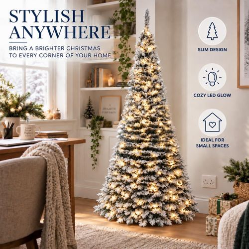 6FT Pre Lit Christmas Tree Pop Up LED Lights Decorated Snowy Indoor Xmas Decor — image 9