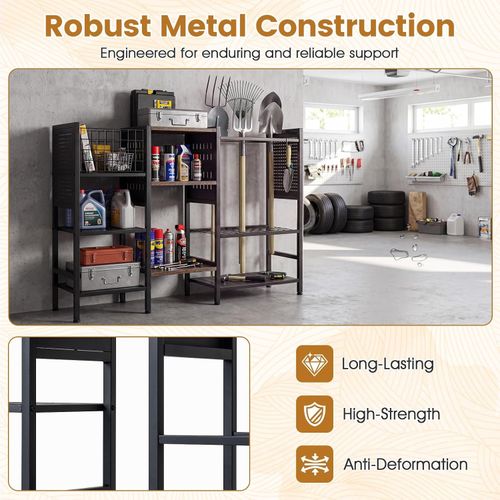 Garden Tool Storage Rack, 3 Tier Metal Yard Tool Organizer with Wooden Shelves, — image 3