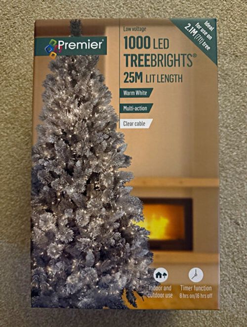 Premier TREEBRIGHTS 1000 LED Warm White 25m Multi-Action Timer Clear Cable