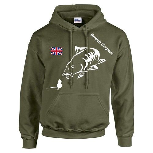 British Carpers Carp Fishing Hoodie Olive Green Angling Fishing Pullover Jumper