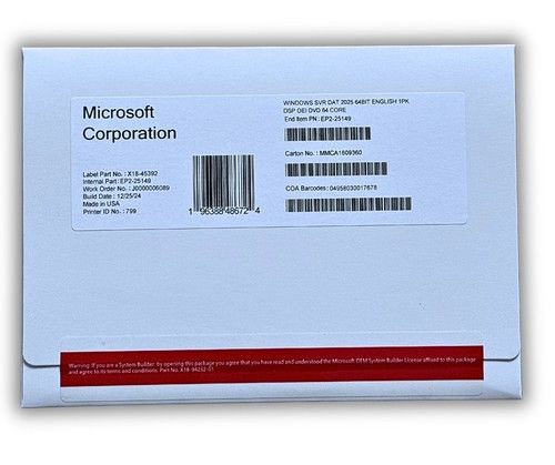 Microsoft Windows Server 2025 Datacenter 64-Bit DVD-KEY  64 Core New Sealed