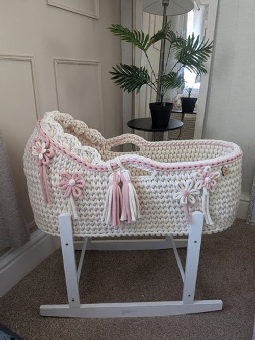 Made To Order- Crochet Moses Basket with mattress 5-7 weeks delivery NOT STAND