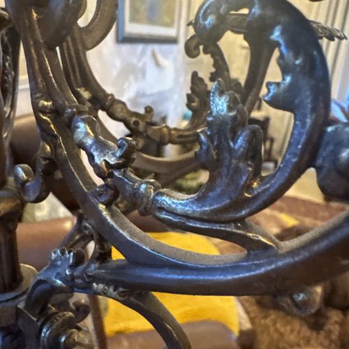 Antique 19thC French Baroque Ornate Brass 5 Arm Candelabra Altar Style 24" — image 3