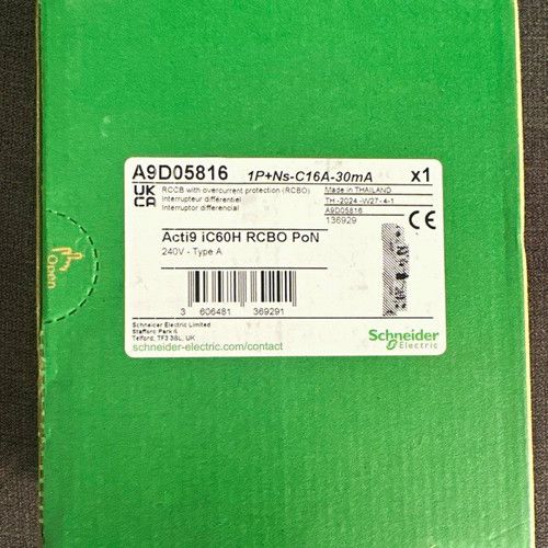 Schneider Electric Acti9 iC60H RCBO PoN 1P+N C16 30mA Type A 240V