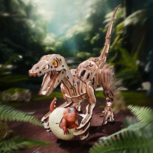 ROKR Prehistoric Planet Velociraptor 3D Wooden Puzzle Dinosaur Jigsaw Model Kit — image 1