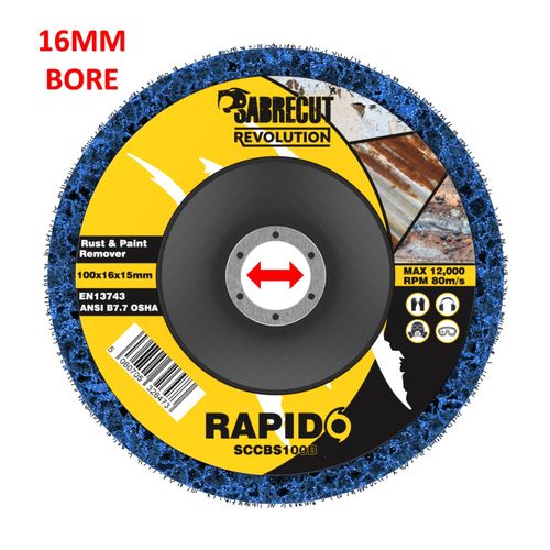 5 x SabreCut 100mm 4" Poly Strip Wheel Discs Paint Rust for Grinders 16mm Hole — image 3