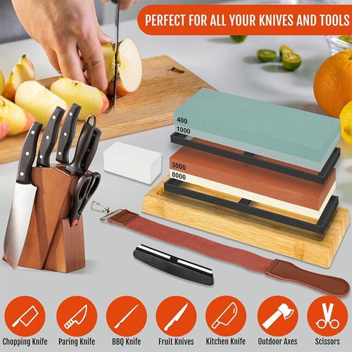 Knife Sharpening Stone Kit 400/1000 3000/8000 Grit Double Sided Whetstone w/Base — image 4