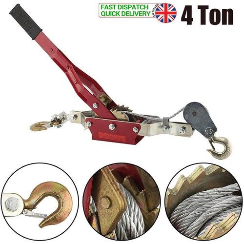 4 Ton Dual Gear Power Puller Heavy Duty 2 Hook Cable Puller Hand Winch Turfer
