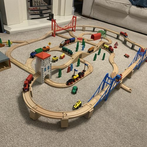 140 Piece Wooden Train Set bundle Brio & compatible track, trains, bridges — image 3