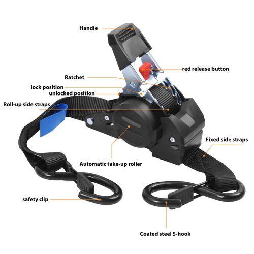 4Pcs Automatic Retractable Ratchet Strap Heavy Duty Car Trailer Tie Down Straps — image 2