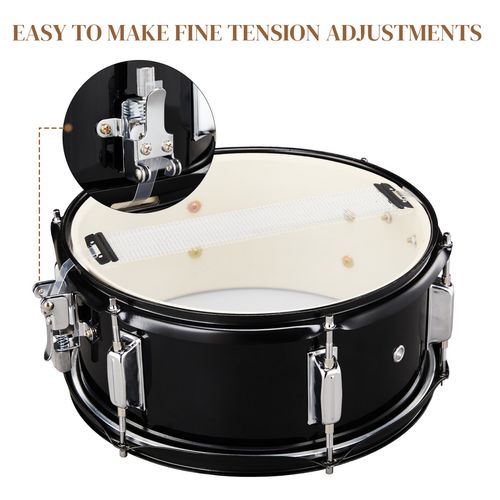 12 Inch Marching Snare Drum Kit with Drumsticks Strap & Drum Key Black — image 5