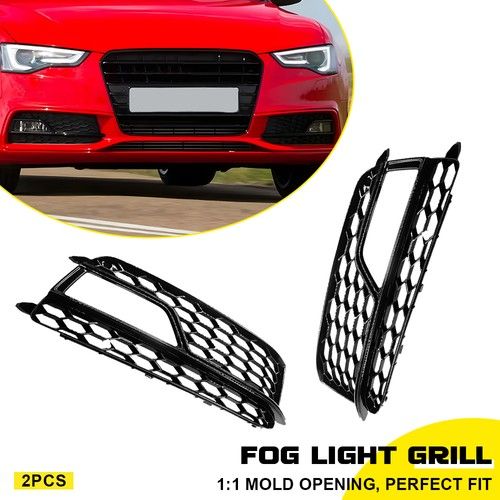 Gloss Black Front Grille Fog Light Lamp Cover For Audi A5 S-line S5 2013-2017 UK