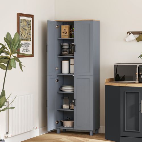 HOMCOM Modern Kitchen Cupboard Storage Cabinet with 6 Shelves, Grey — image 2