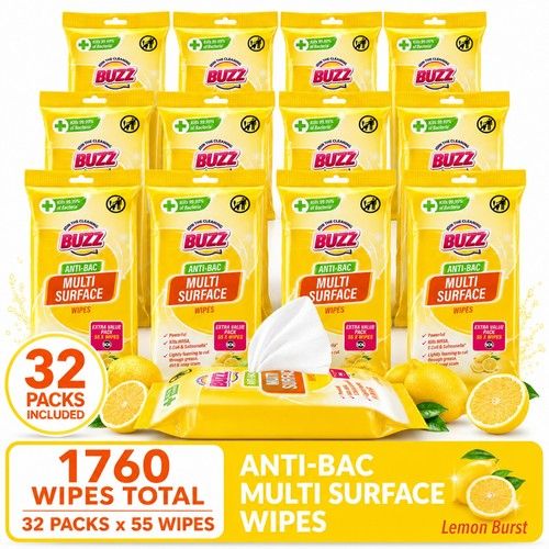 220-1760 Antibacterial Wipes Wet Multi Purpose Household Cleaning Surface Lemon