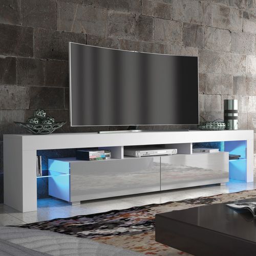 TV Unit TV Stand Cabinet Sideboard White High Gloss LED Storage 200cm Modern — image 8