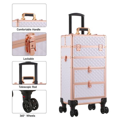 4 in 1 Makeup Trolley Case Vanity Cosmetic Hairdressing 2 Drawer Case on Wheels — image 3