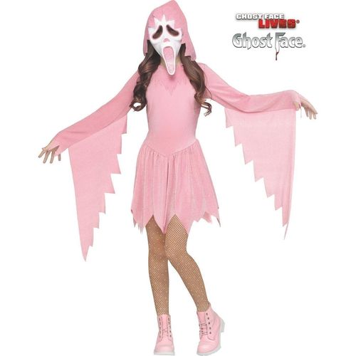 Girls Ghost Face Pastel Pink Cosplay Costume Wicked Halloween Fancy Dress Outfit — image 1