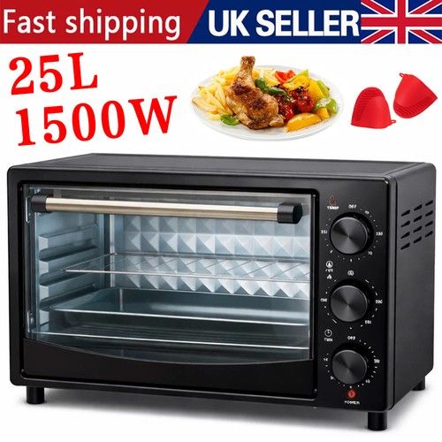 25L Electric Mini Oven 1500W Countertop Cooker Grill Bake Toaster Oven Black