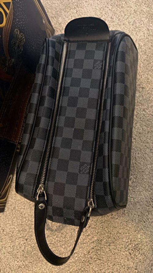 Louis Vuitton Damier Graphite Check Leather Zip Toiletry Bag Pouch Handle