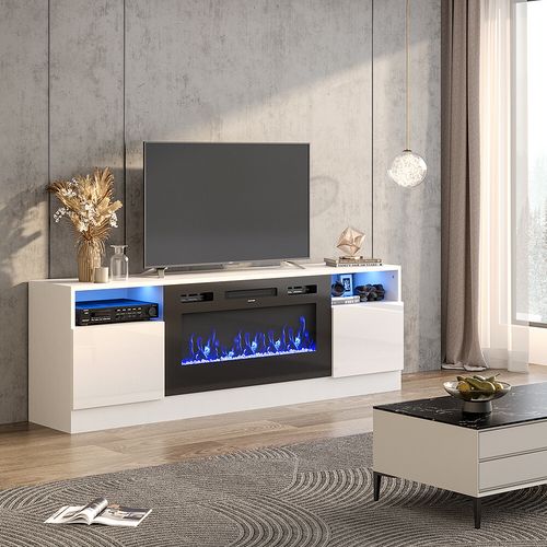 Modern 70" TV Stand Cabinet Unit with 12 LED Light Insert 32" Electric Fireplace — image 2