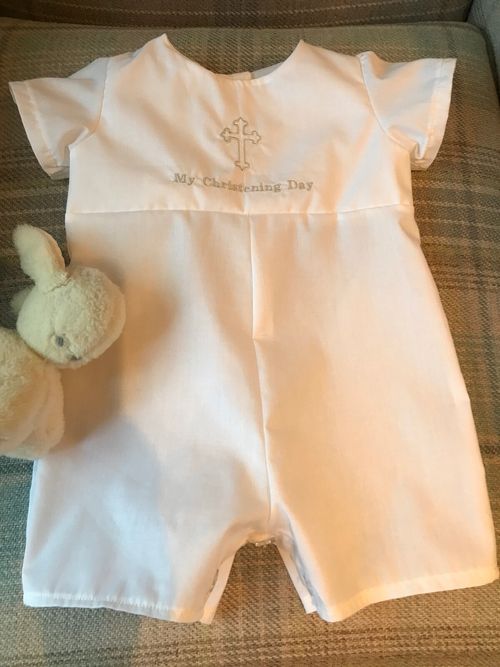 BOYS CHRISTENING ROMPER SUIT AND BAPTISM BONNET - PERSONALISED - BABY CLOTHES — image 11