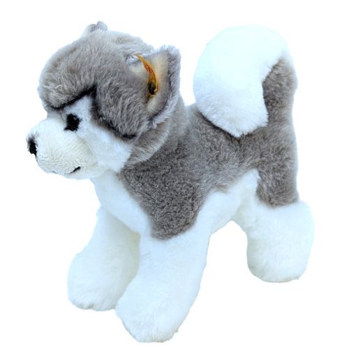 Steiff Bernie Husky Dog 101985 Grey White Plush Standing Soft Toy Yellow Tag