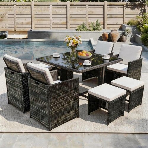 RATTAN GARDEN FURNITURE CUBE SET CHAIRS TABLE OUTDOOR PATIO RATTAN 8 SEATER