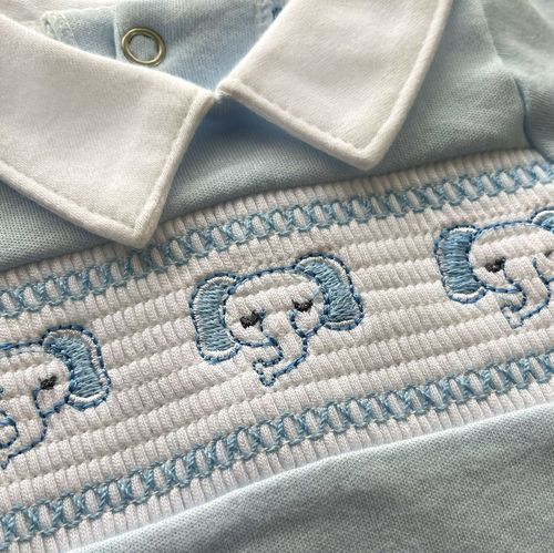 Premature Baby Boy Sleepsuit Cotton Smocked Elephant Prem Tiny Small Blue — image 2
