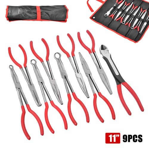 9pcs Extra Long Nose Reach Bent Straight Side Cutter Pliers Plier Set 11" UK