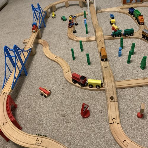 140 Piece Wooden Train Set bundle Brio & compatible track, trains, bridges — image 5