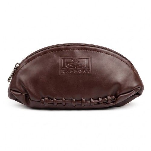 Rapport Mens Leather Rugby Ball Wash Bag Black Travel Toiletry Organizer