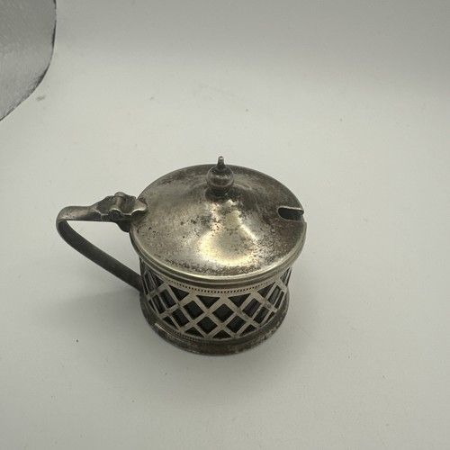 SILVER PLATED E.P.N.S. MUSTARD POT  W COBALT LINER