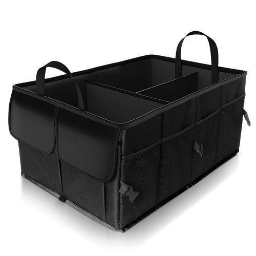 BLACK HEAVY DUTY COLLAPSIBLE CAR BOOT FOLDABLE ORGANISER TIDY 2-IN-1 STORAGE BOX