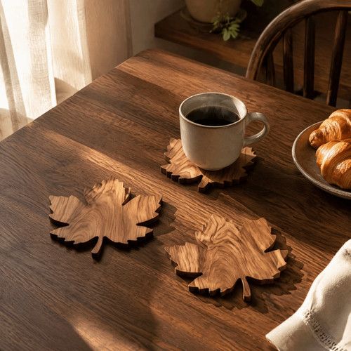 3PC Maple Leaf Wooden Coasters Non-Slip Coffee Coasters Kitchen Water Cup Mat