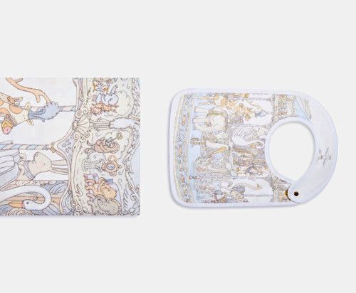 Atelier Choux Baby Boys Carousel Swaddle And Satin Bib Gift Set in Blue