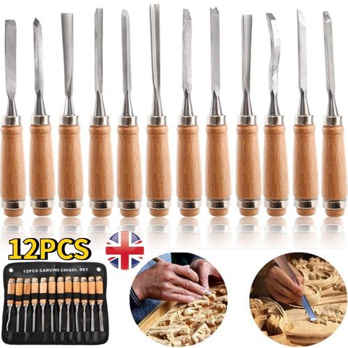 12Pcs Wood Carving Chisel Set Woodworking Lathe Gouges DIY Detailed Hand Tools — image 1