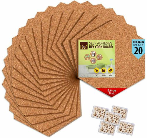B&Z Cork Tiles Hexagon Self Adhesive Mini Wall Bulletin Boards Pin Memo Notice  — image 2