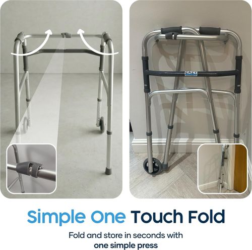 Eazy Folding Walking Frame with Wheels Lightweight Aluminium Adjustable Height — image 3