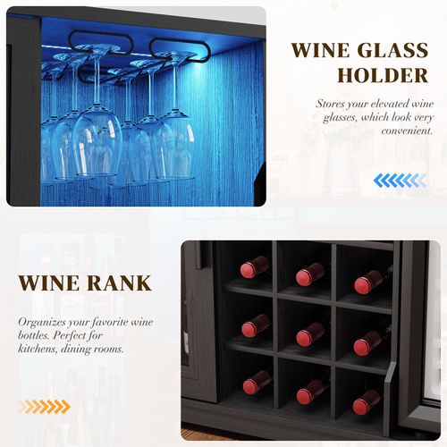 Coffee Bar Cabinet with Fridge, 47" Buffet Sideboard with Wine Rack & LED Lights — image 6