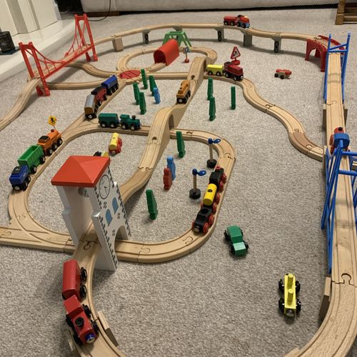 140 Piece Wooden Train Set bundle Brio & compatible track, trains, bridges — image 4