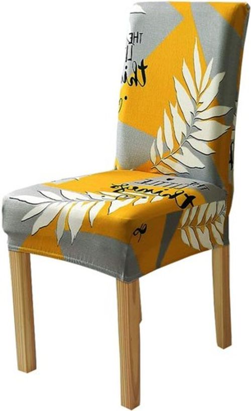 Grey Yellow Leaf Chair Covers (Set of 6) - Stretch Spandex