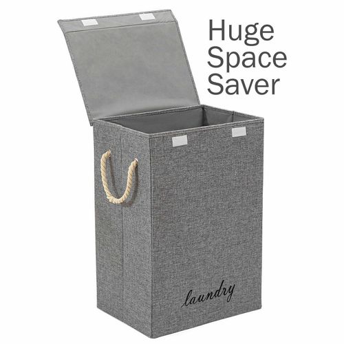 Laundry Basket Folding Bin Bag Hamper With Lid 72L Dirty Washing Clothes Storage — image 9
